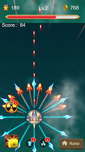 Aircraft Fight fighter firing a spread of bright projectiles