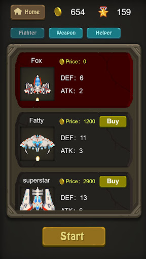 Aircraft Fight fighter and weapon selection screen